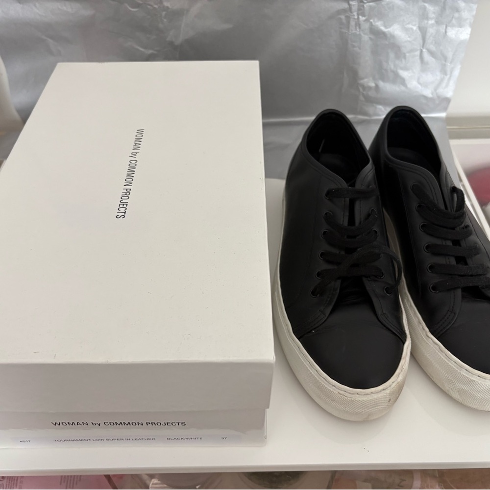 Woman by Common Projects Original Achilles Black and White Sneakers Black Leat